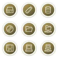 Drives and storage web icons,  brown circle buttons series