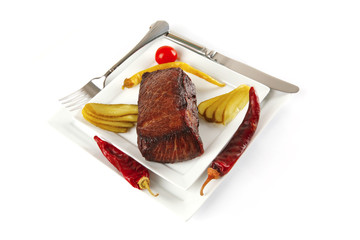 grilled meat chunk with vegetables