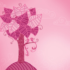 Birds on a pink tree