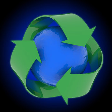 Earth with recycling symbol