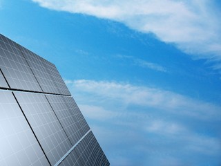 Solar panel against blue sky. Concept - echo energy.