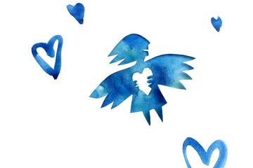 Blue angel of love with heart