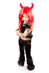 Devil girl. Devils carnival  costume. Isolated.