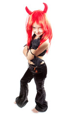 Devil girl. Devils carnival  costume. Isolated.