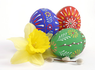 Easter painted eggs on the white background