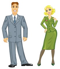 Young smiling business woman and business man