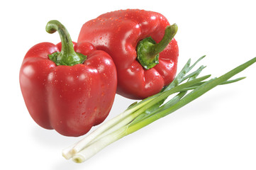 Red paprika and spring onion