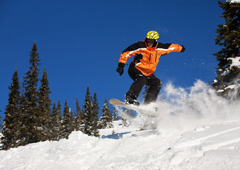 Naklejka na ściany i meble Snowboarder jumping