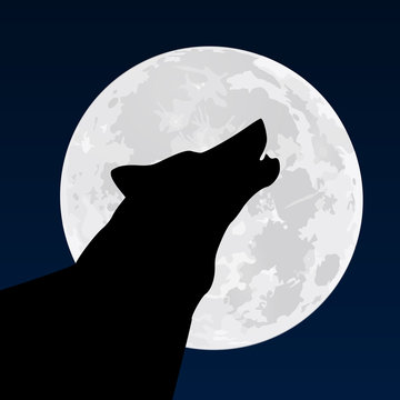 vector wolf barking at moon