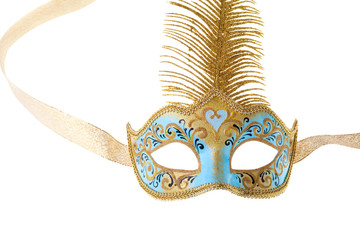 blue and gold carnival mask isolated on a white background