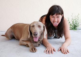 Happy girl and dog