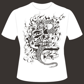 T-Shirt Print Skull und Schlange