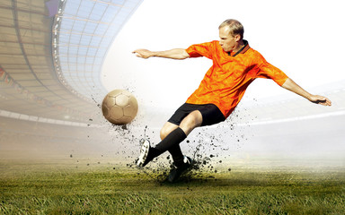 Shoot of football player on the field of olimpic stadium