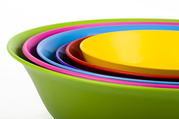 Colored plastic bowls