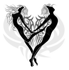 Couple of loving angels in a tribal heart