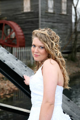 Young woman walking with a serious expression