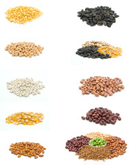Seeds collection isolated on white background.