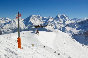 Fotobehang winter ski resort landscape, Alps, France © Andrei Kazarov