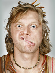 Man with bended lips