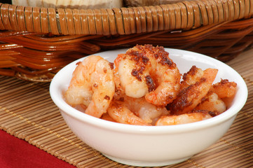 asian style grilled shrimps in a white bowl