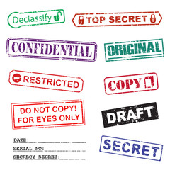 Set of ink stamps for a secret documents
