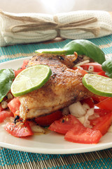 roasted delicious chicken and organic tomato salad