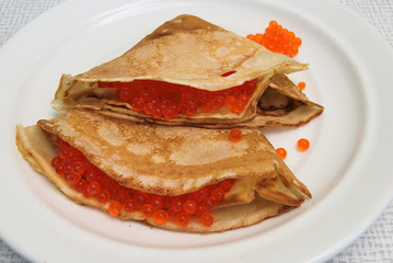 Pancakes with salmon roe