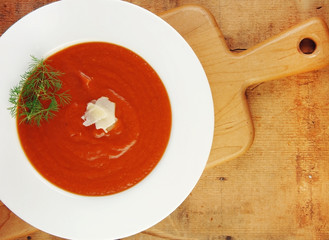 Tomato Soup on Wooden Table