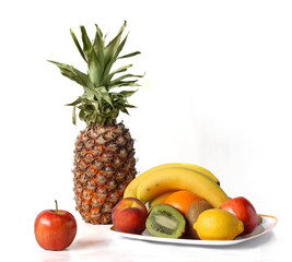 Fruit still life on the white