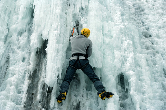 Ice climbing in Kamenetz-Podolsk, Ukraine.