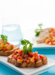 brushetta with mango salsa