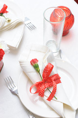 tableware in red and white colors