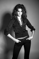 Monochrome shot of fashionable girl