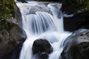 Naklejka premium Bach mit fließendem Wasser und Steinen (Felsen)