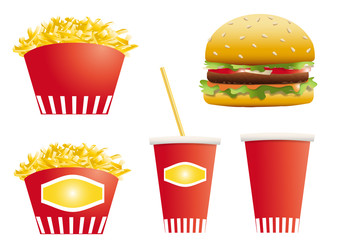 Menu fast-food-frites,soda,hamburger