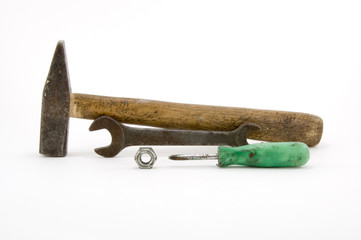 Set of old tool isolated over white background.