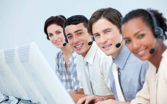 International business people in a call center