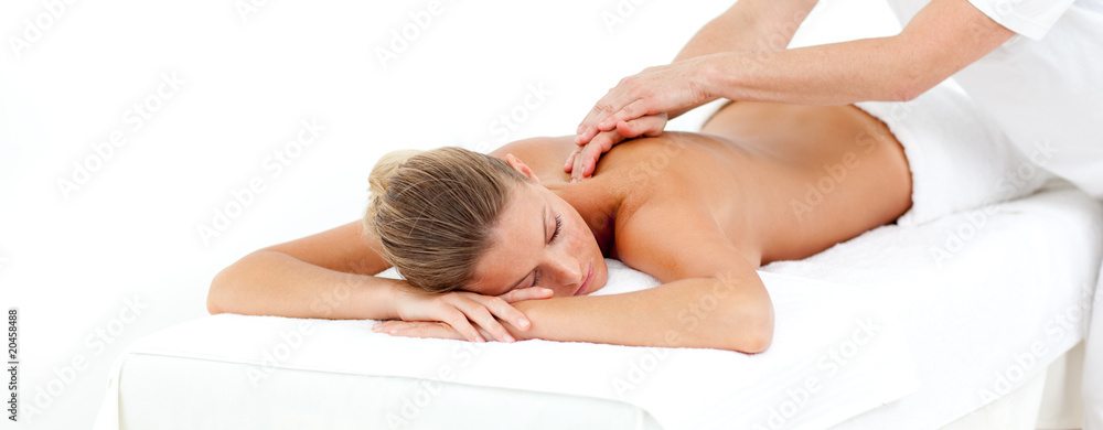 Wall mural attractive woman being massaged