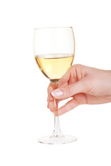 Glass of white wine in woman hand