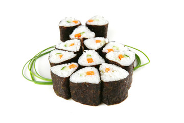 sushi rolss with green stems