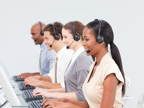 Concentrated business team working in a call center