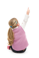 isolated girl pointing on something