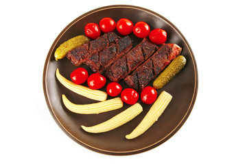 meat served with baby corns