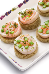 Seafood canapes  on a square dish