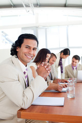 Close-up of a businessman and his team during a presentation
