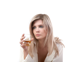 The girl with  glass of whisky