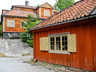 Red cabin in Skansen park (Stockholm, Sweden)