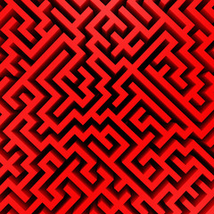 3d Render illustration of Simple red maze