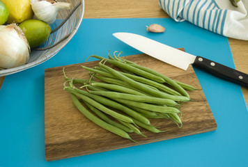 Fresh green vegetables on a chopping board