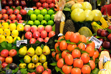 Fruit stall on famous La Boqueria market in Barcelona